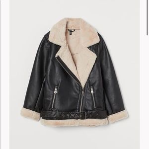 H&M Shearling Detail Faux Leather Jacket